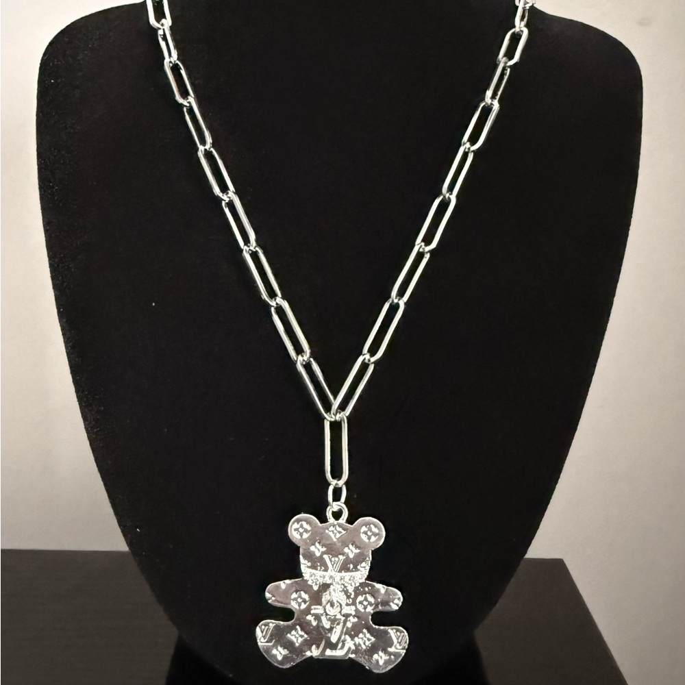Design, designer inspired, silver tone Bear Pendant Necklace